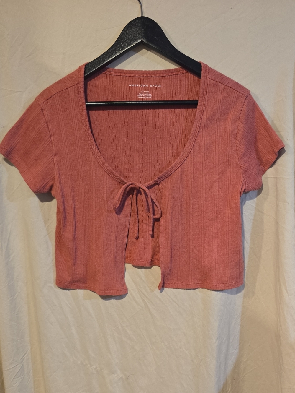 American Eagle Outfitters Rose Tie-Front Ribbed Crop Top
